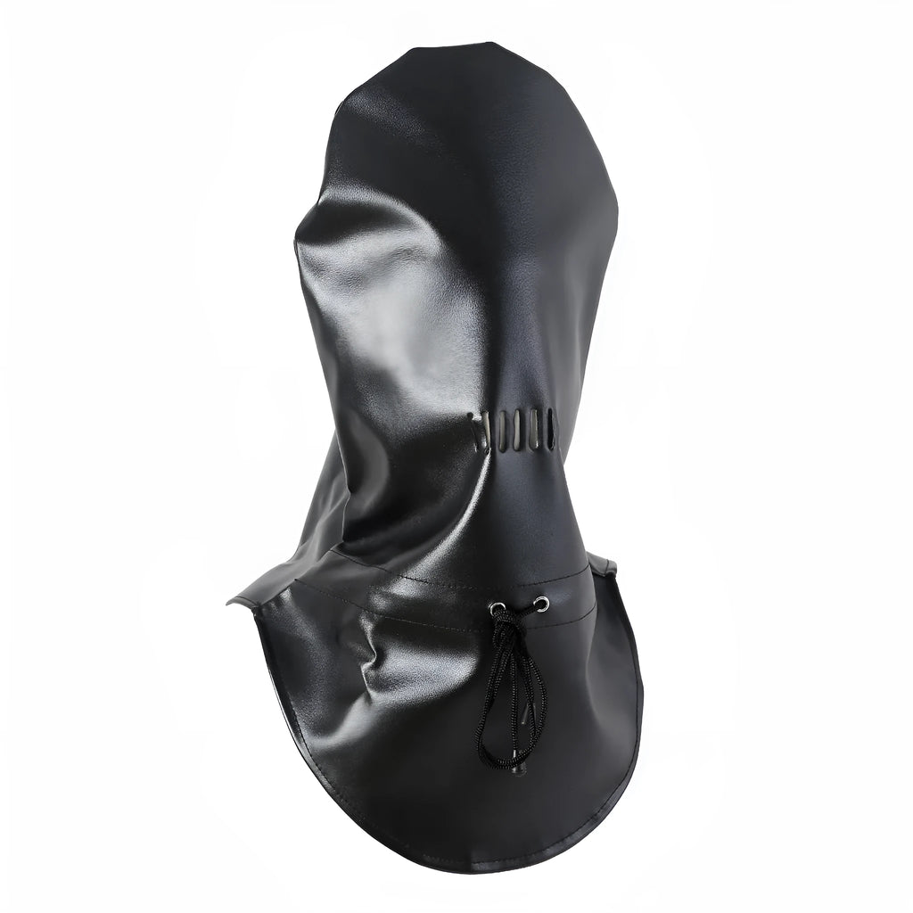 Black PU leather breathable mask with adjustable headgear for training and intimate scenarios