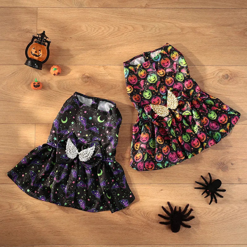 Angel wings Halloween dog costume in bright pumpkin colour with size options