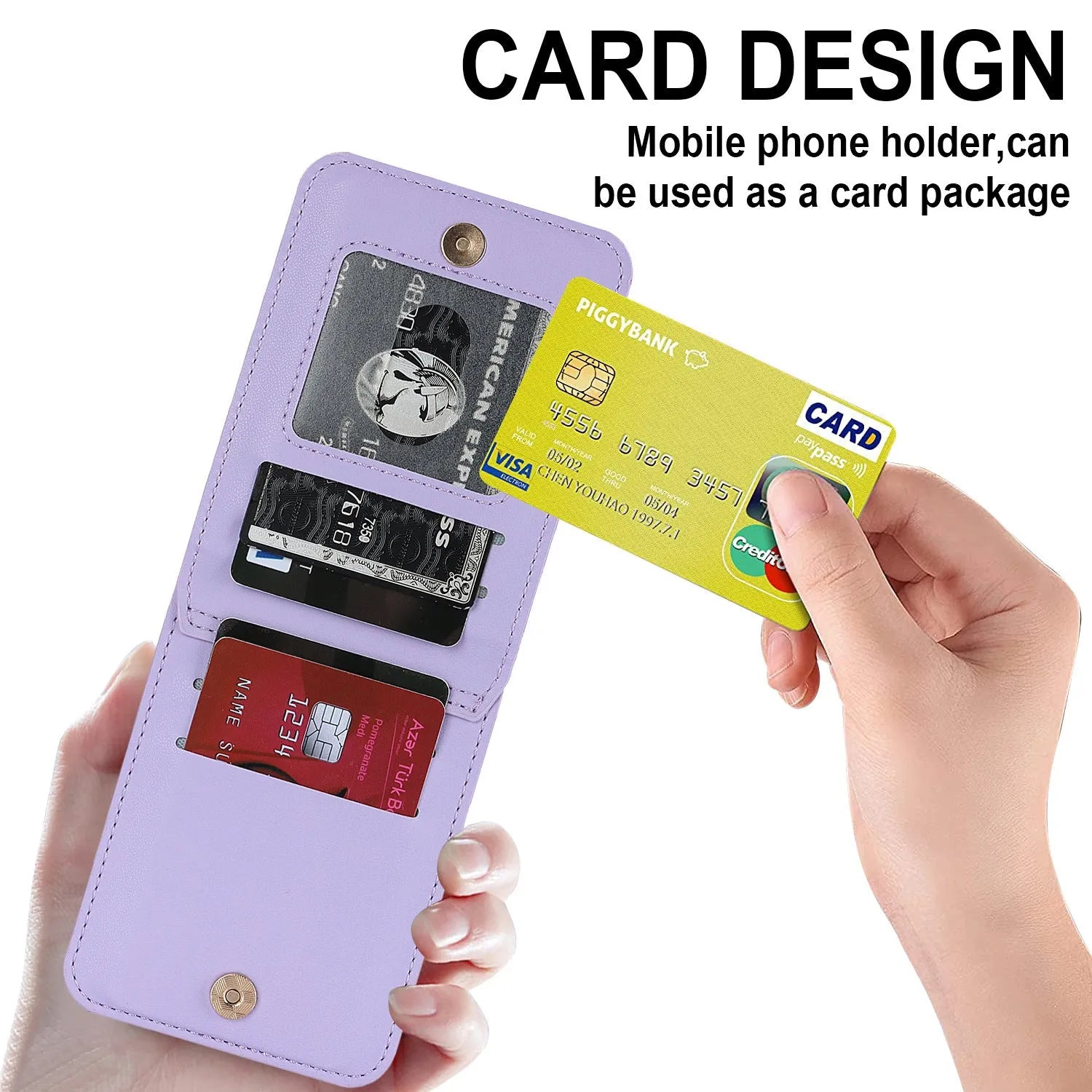 Purple zipper crossbody flip phone case for Samsung Galaxy Z Flip 3/4/5/6 with lanyard and bracket stand