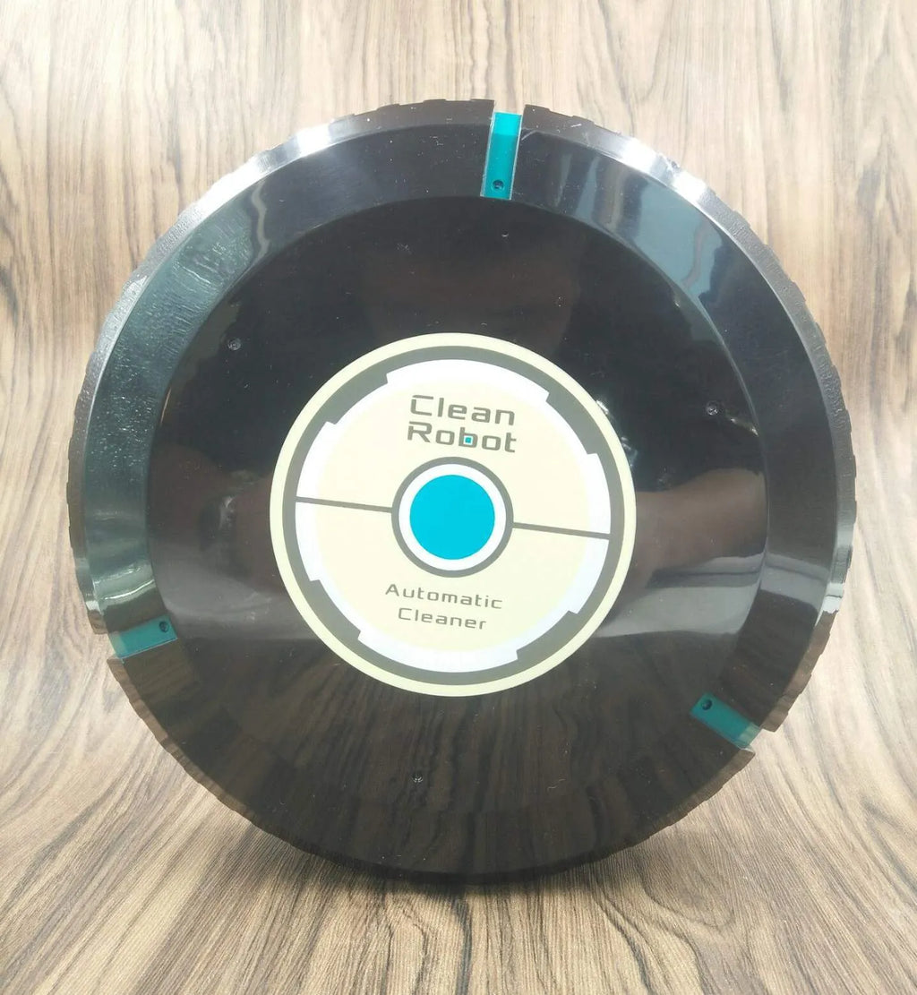 AC household automatic sweeping robot in black on a wooden floor.