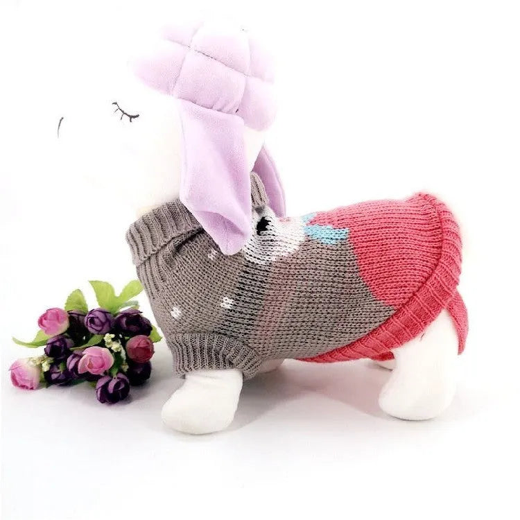 Christmas Maple Snowflake Turtleneck Knitted Sweater for dogs in Red Leaf colour, wool knit fabric