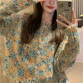 Retro rainbow pattern knitted cardigan sweater in acrylic with pink and green colour options