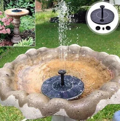 Black solar-powered floating garden fountain with multiple nozzles for birdbaths and small ponds