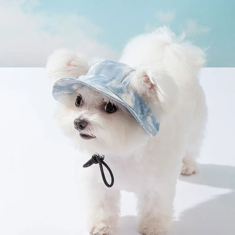 Tie-dye pet hat with ear holes and adjustable chin strap for small dogs, orange colour