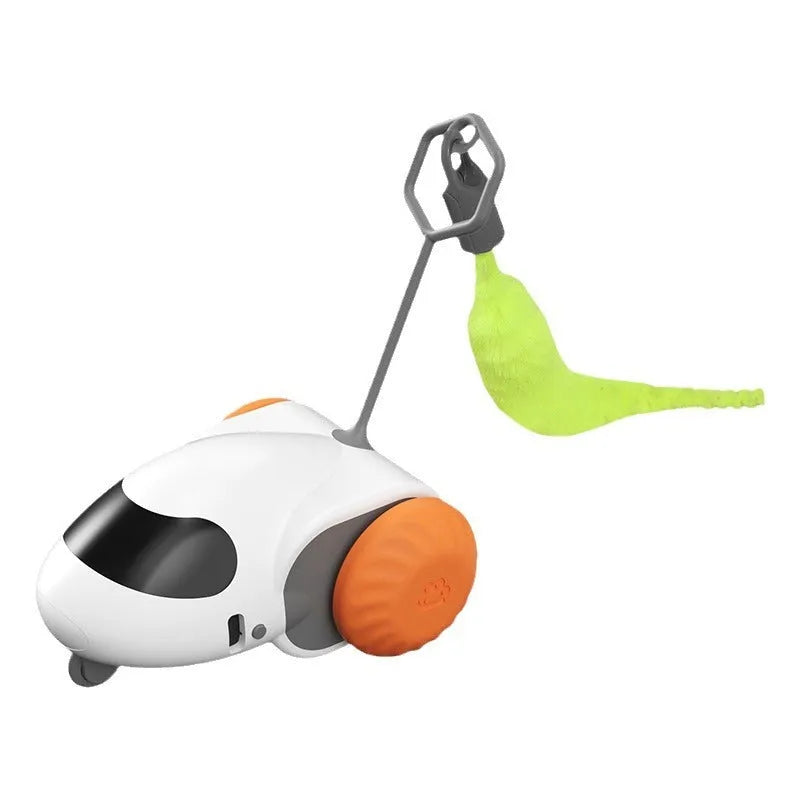 Intelligent running car cat toy in Light Gray Blue on a light floor, 80g ABS electric toy