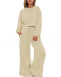 Women's solid colour trousers two-piece set with long sleeves in street hipster style