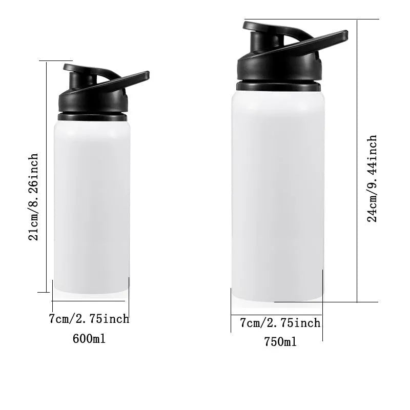 White aluminium sports water bottle for cycling available in 600ml and 750ml capacity options