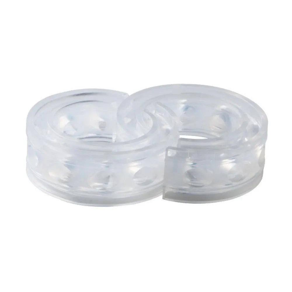Transparent rubber car spring shock absorber buffer on a coil spring, showing size options A through F