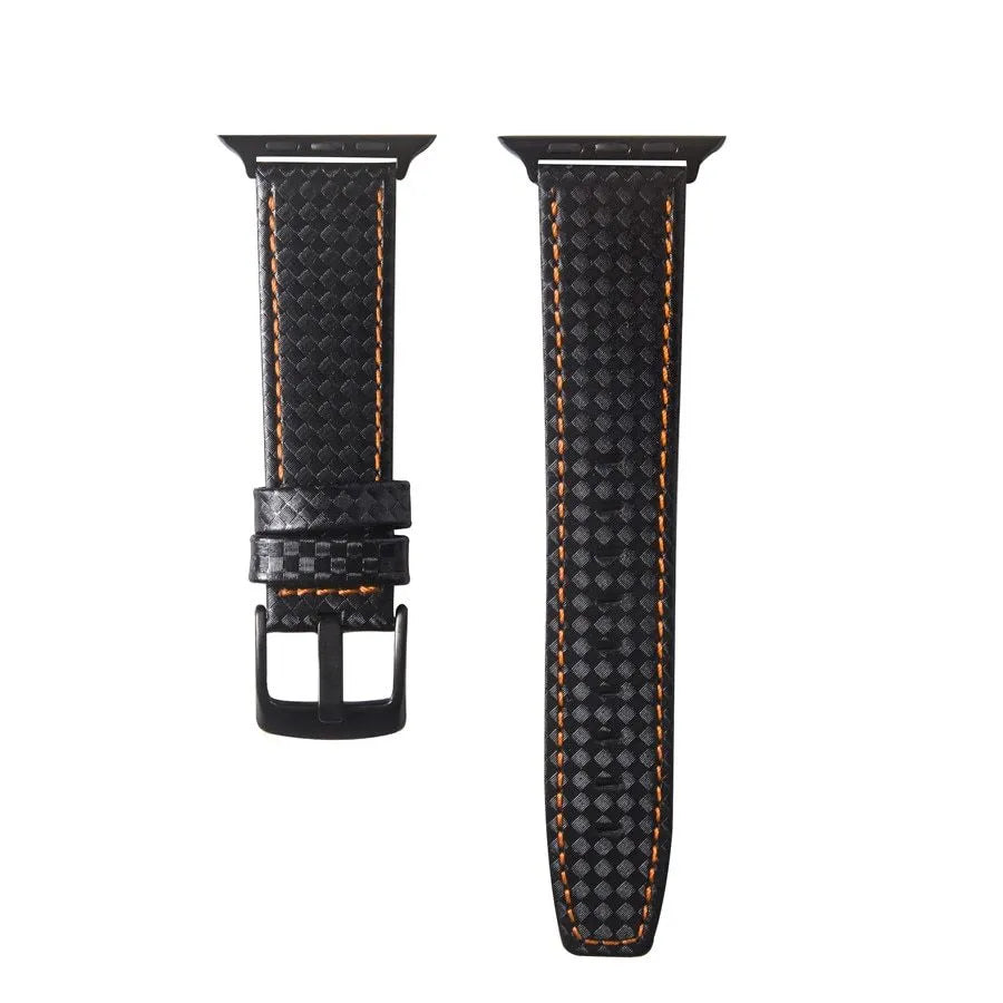 Carbon fiber leather Apple Watch strap with PC hard shell case in black line colour for 42 44mm size