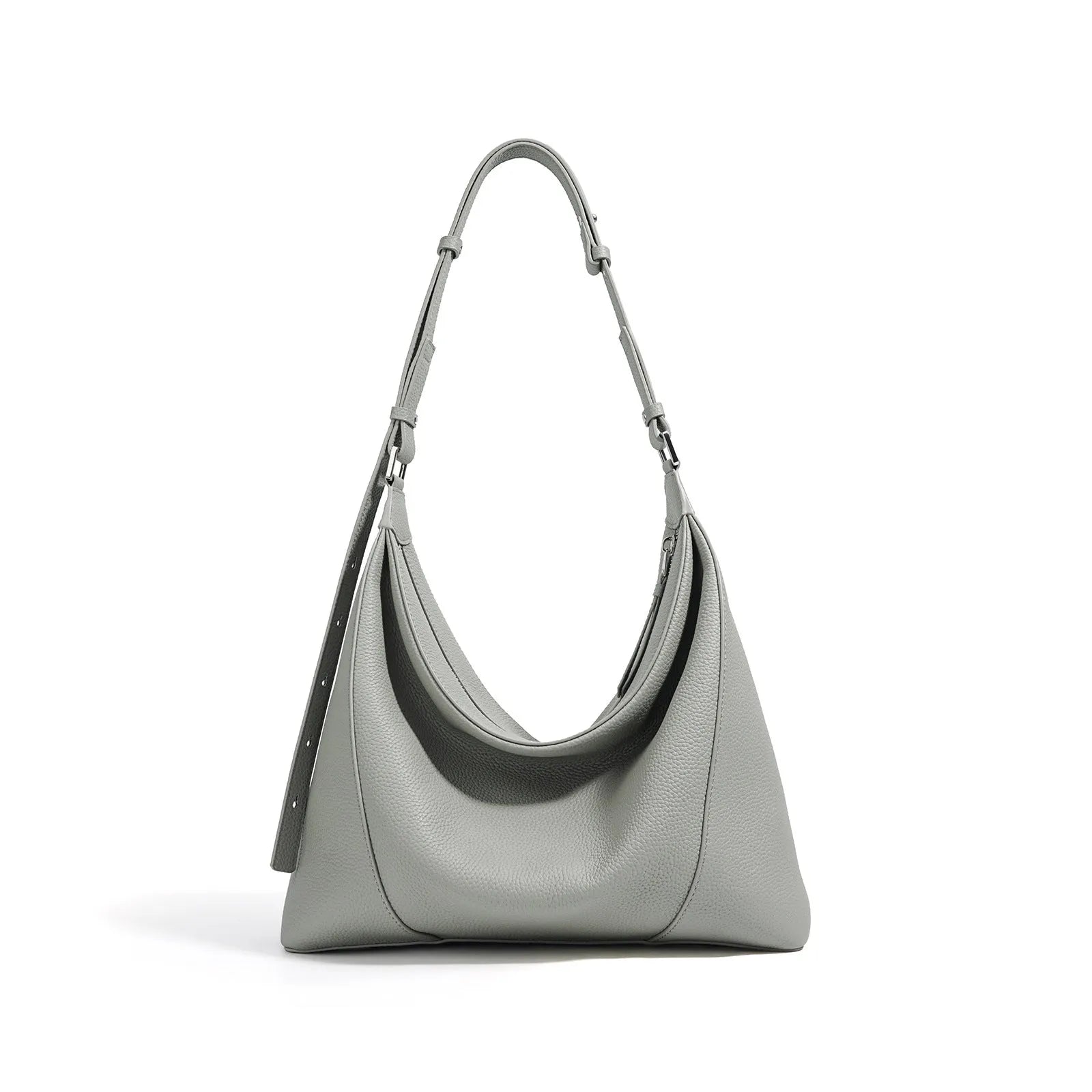 First layer cowhide soft leather shoulder bag in beige with pillow shape and open outer pocket