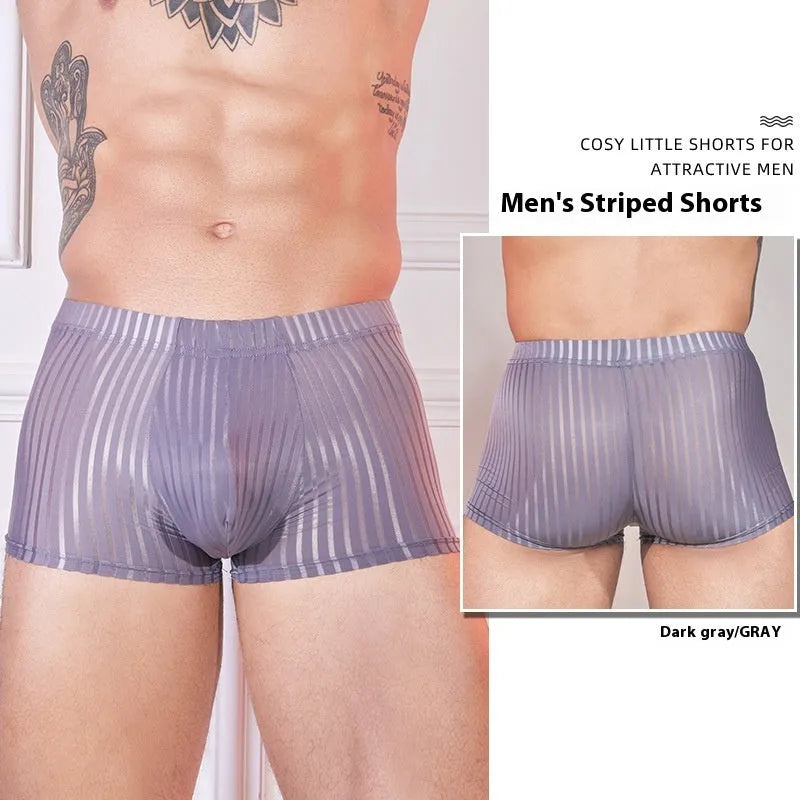 Men's thin striped nylon underwear in black, shown flat.