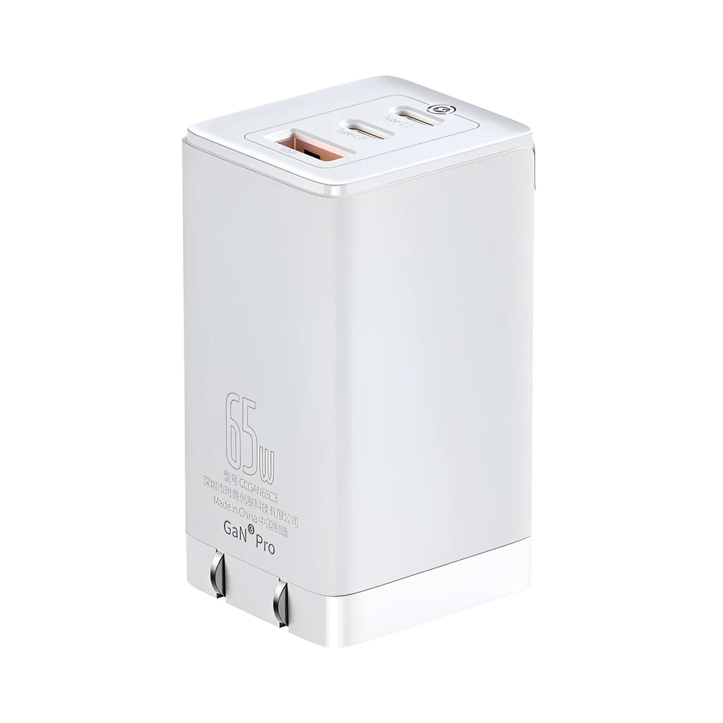 White 12V multi-port direct charger for lithium batteries with USB and Type-C interfaces, side view