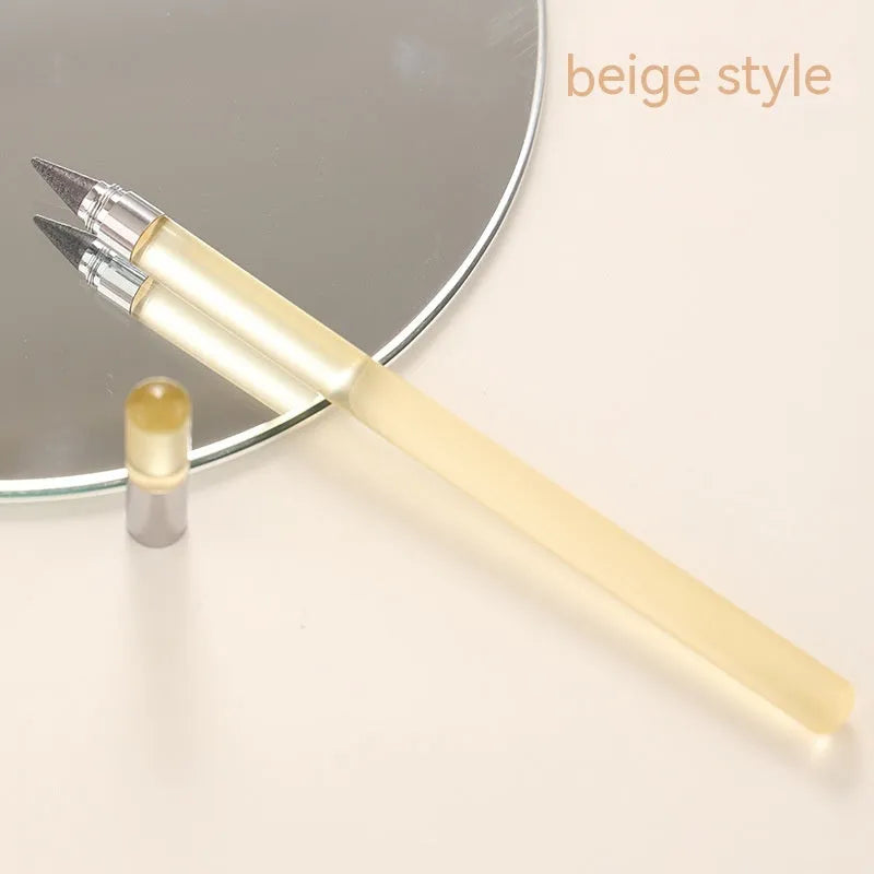 Acrylic transparent rod eternal pencil with alloy head and HB lead in beige colour