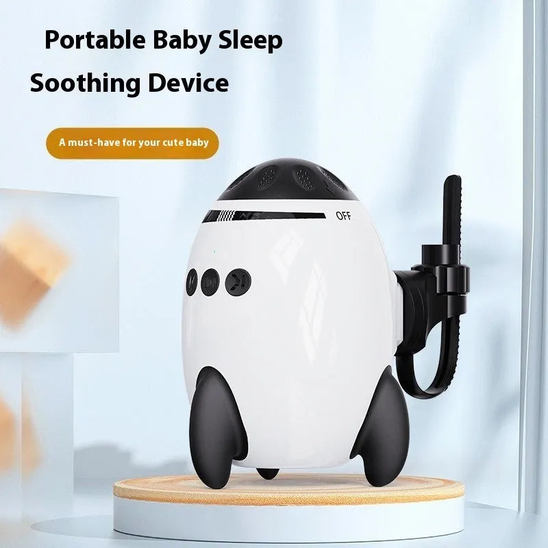 White portable baby sleep comforter with automatic shaking and Bluetooth, made of ABS plastic.