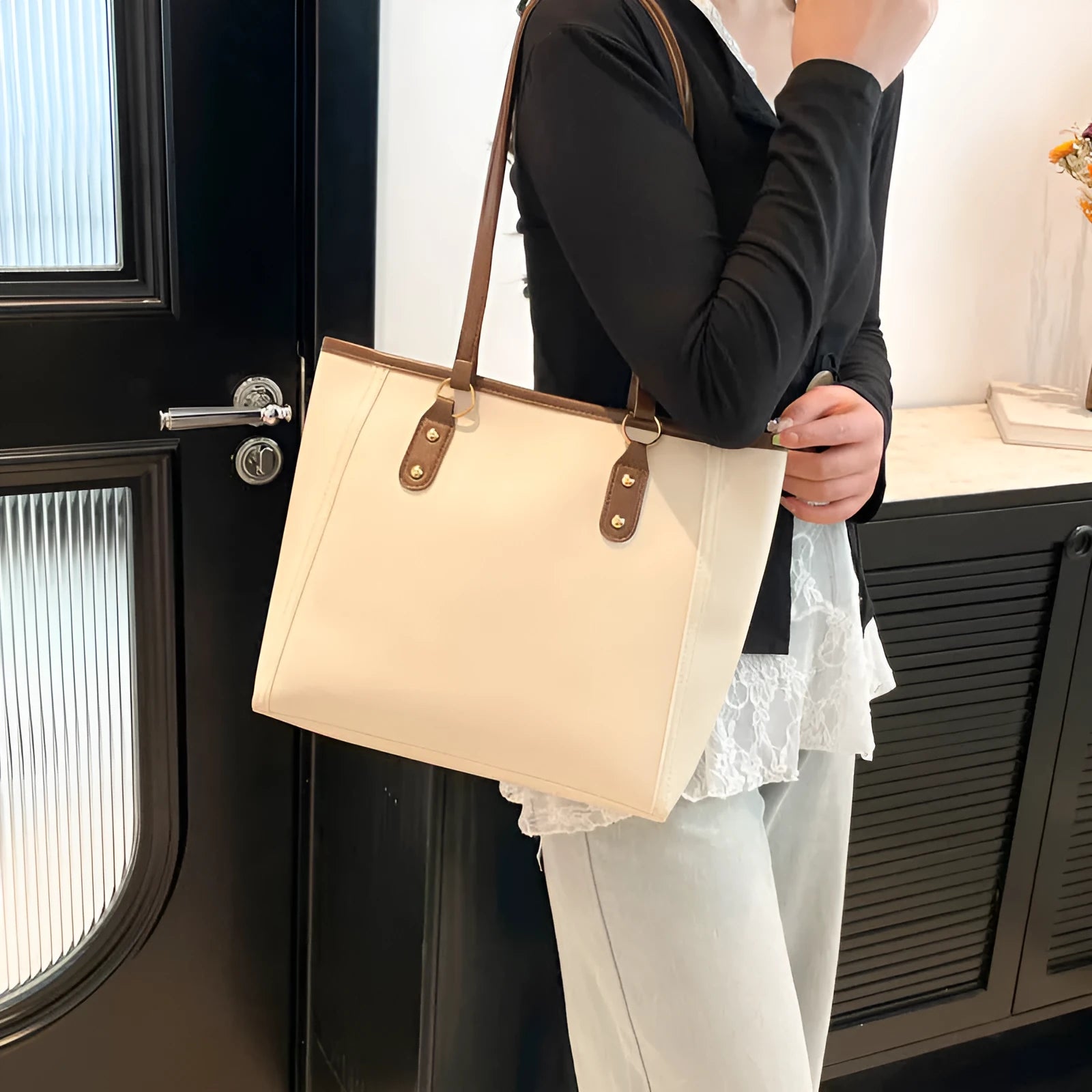 Korean style shoulder underarm bag horizontal square shape sandwich pocket PU material crossbody bag