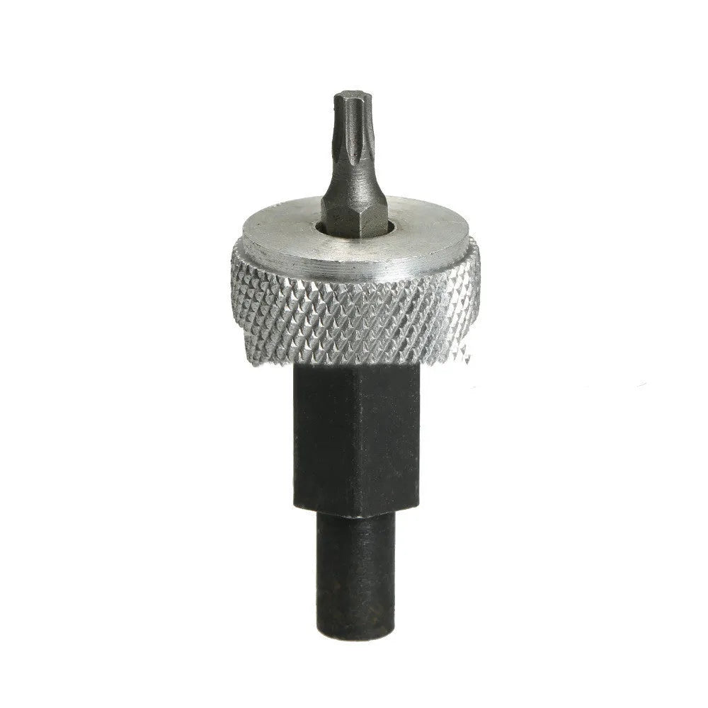 Ignition module wrench made of carbon steel with aluminium knobs, showing size scale.