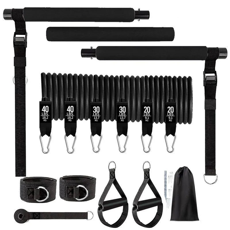 Yoga gymnastic bar with 180-pound pink resistance band and TPE material construction