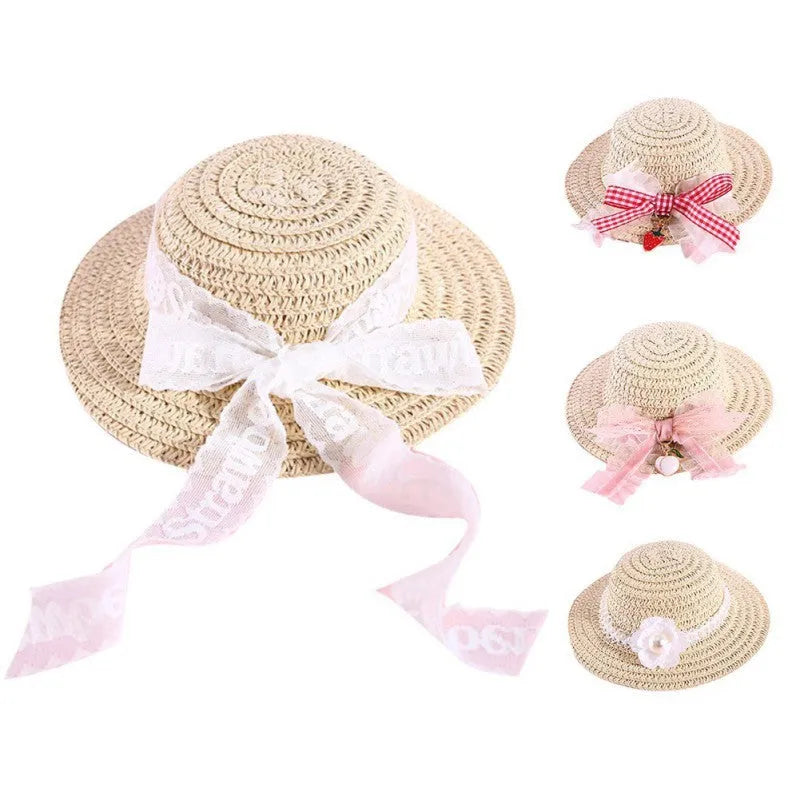 Handmade adjustable bowknot paper hat for dog or cat showing cartoon style design