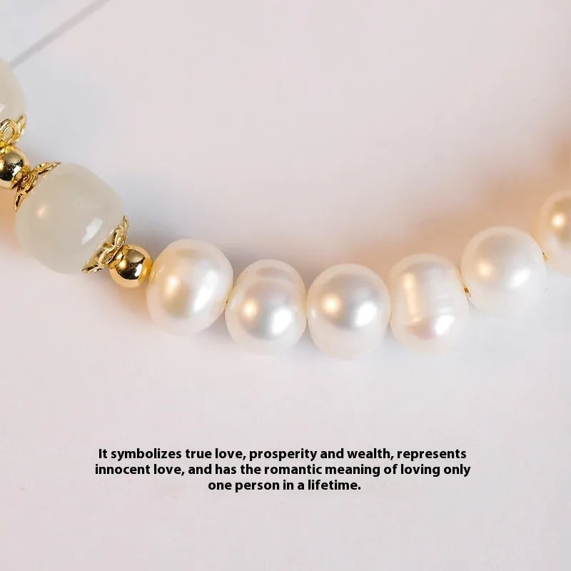 Natural freshwater pearl bracelet with diamond-shaped pearls in Hetian jade colour