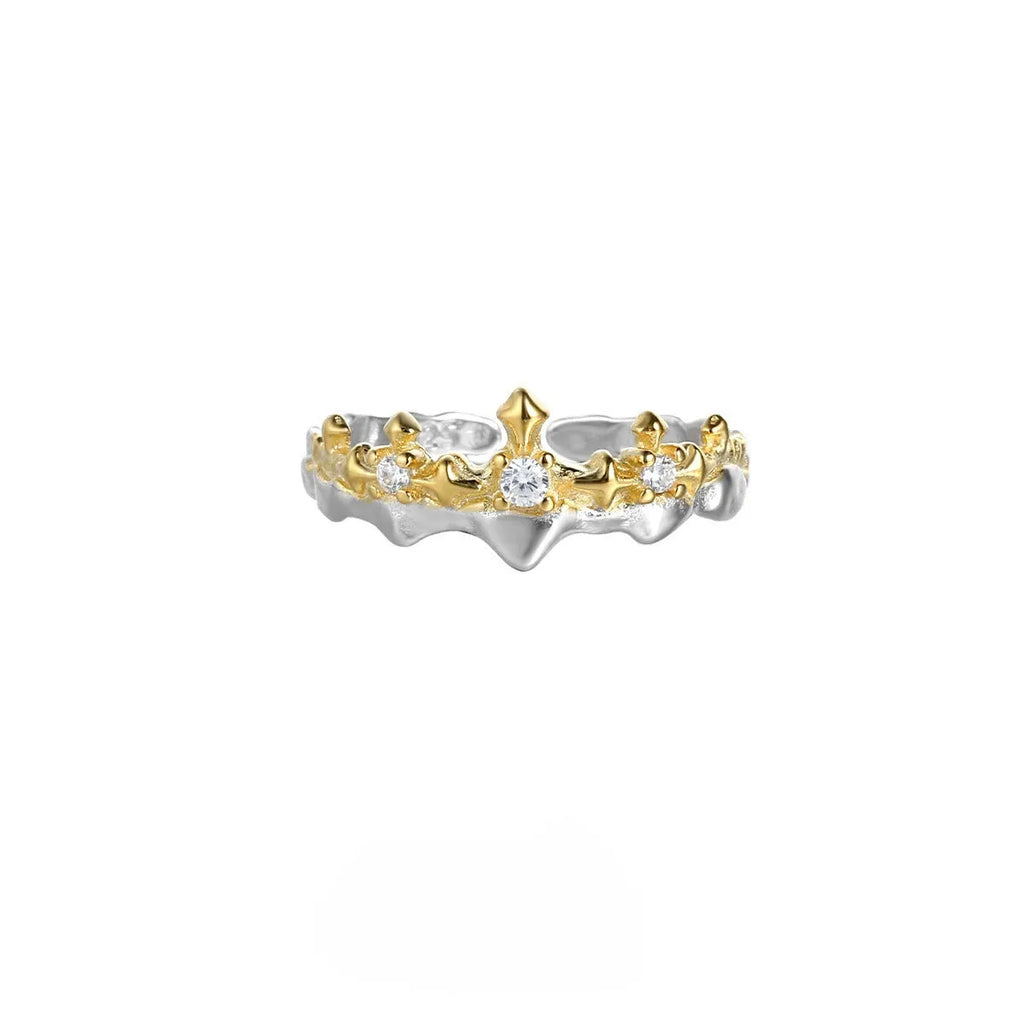 Princess Knight adjustable silver couple ring with white gold or black gold electroplated finish.