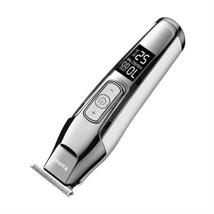Rechargeable barber scissors with LCD display and stainless steel cutting blades, model KM-5027