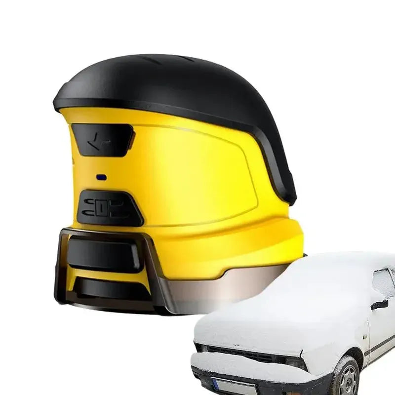 Cordless electric snow scraper in yellow ABS plastic with charging cable, measuring 118mm tall