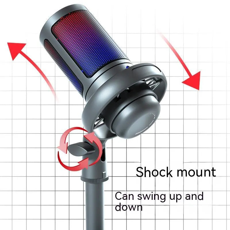 RGB condenser microphone with colourful lighting for computer recording and live broadcasts