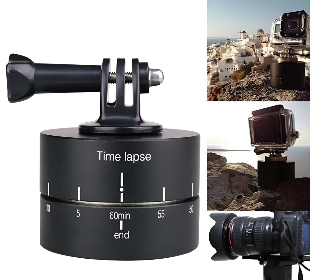 360 degree auto rotate camera tripod head base for GoPro DSLR smartphone timelapse