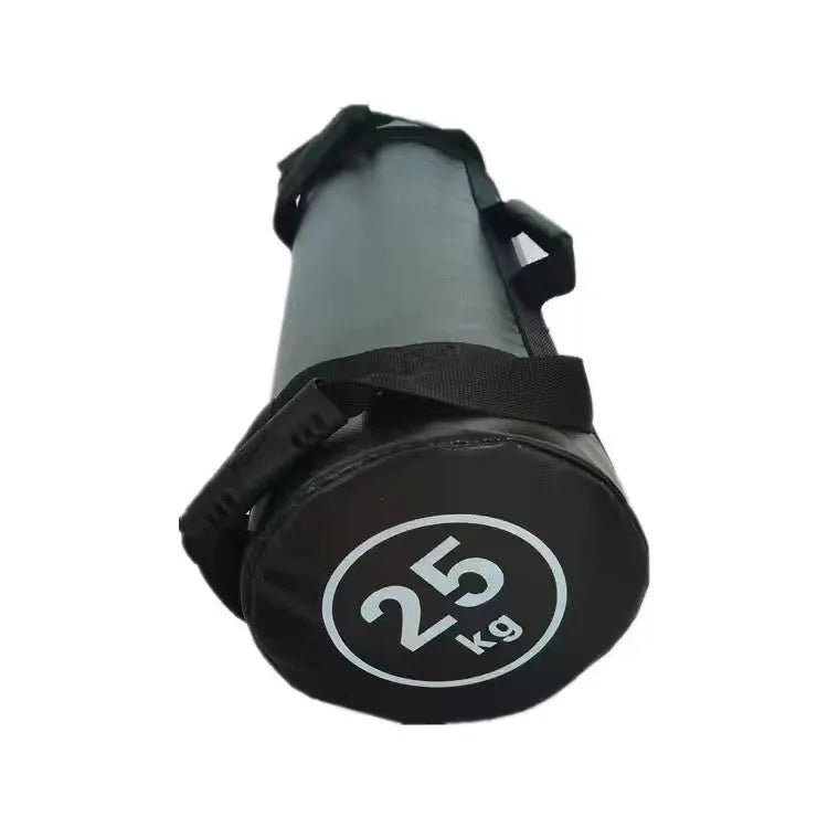 Flat white leather-coloured PVC power sandbag for weight training and fitness workouts.