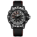 Men's quartz military watch with 45mm round alloy case, silicone band, and luminous dial on a neutral background