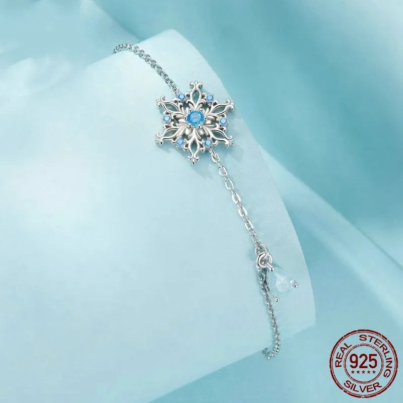 S925 sterling silver ice flower bracelet for women with snowflake design and electroplated finish in SCB263 colour