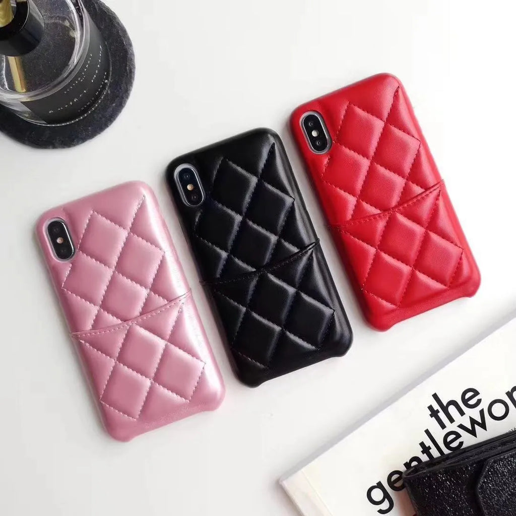Leather phone case for iPhone XS Max, XR, 6, 7, 8 Plus in black pink red
