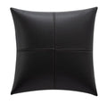 Solid colour cowhide leather pillow cover in brown on a grey sofa, shown in a square shape.