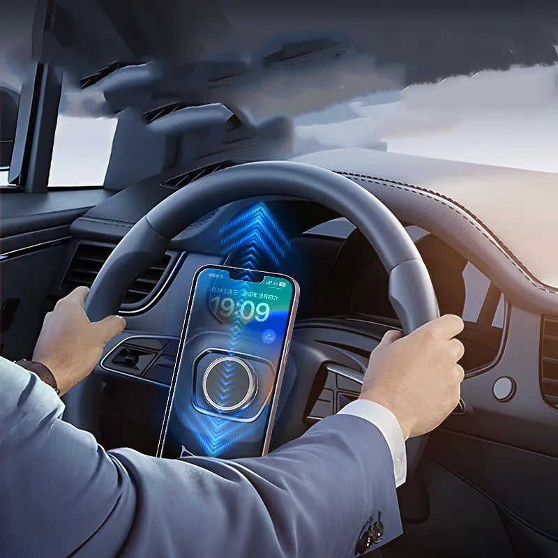 Obsidian black alloy magnetic centripetal force mobile phone holder with disks.
