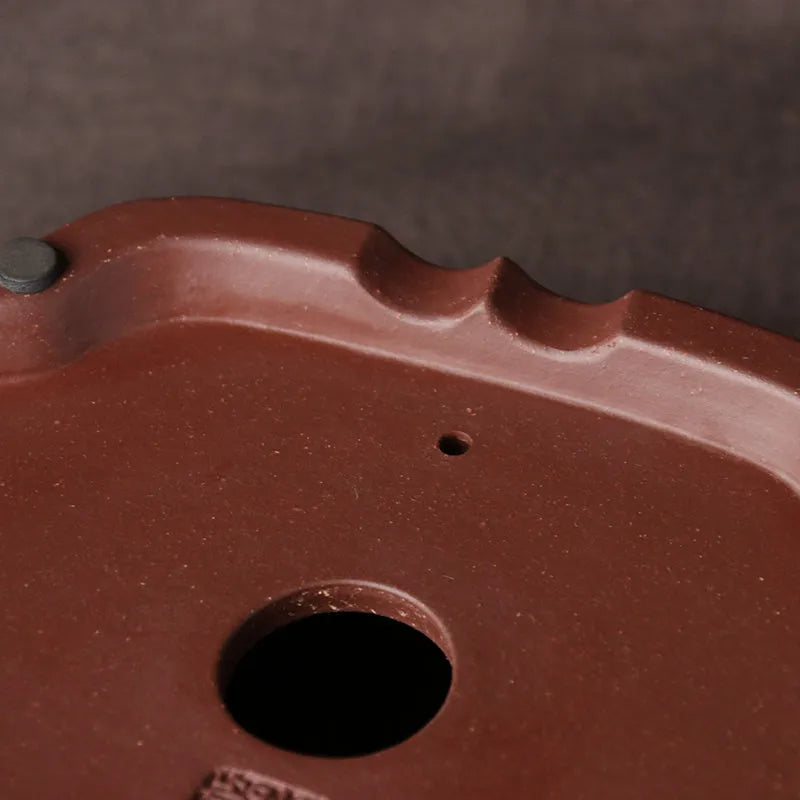 Handmade purple clay bonsai basin in classical plain Chinese style, measuring 25x20x7cm