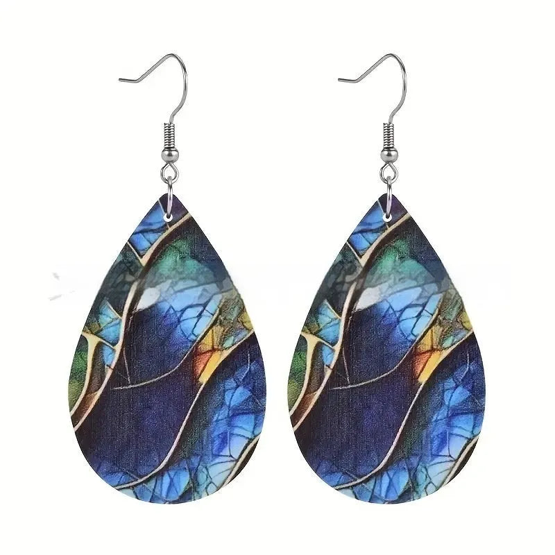 Acrylic flat branch knot drop earrings with printed design in approximately 5cm length