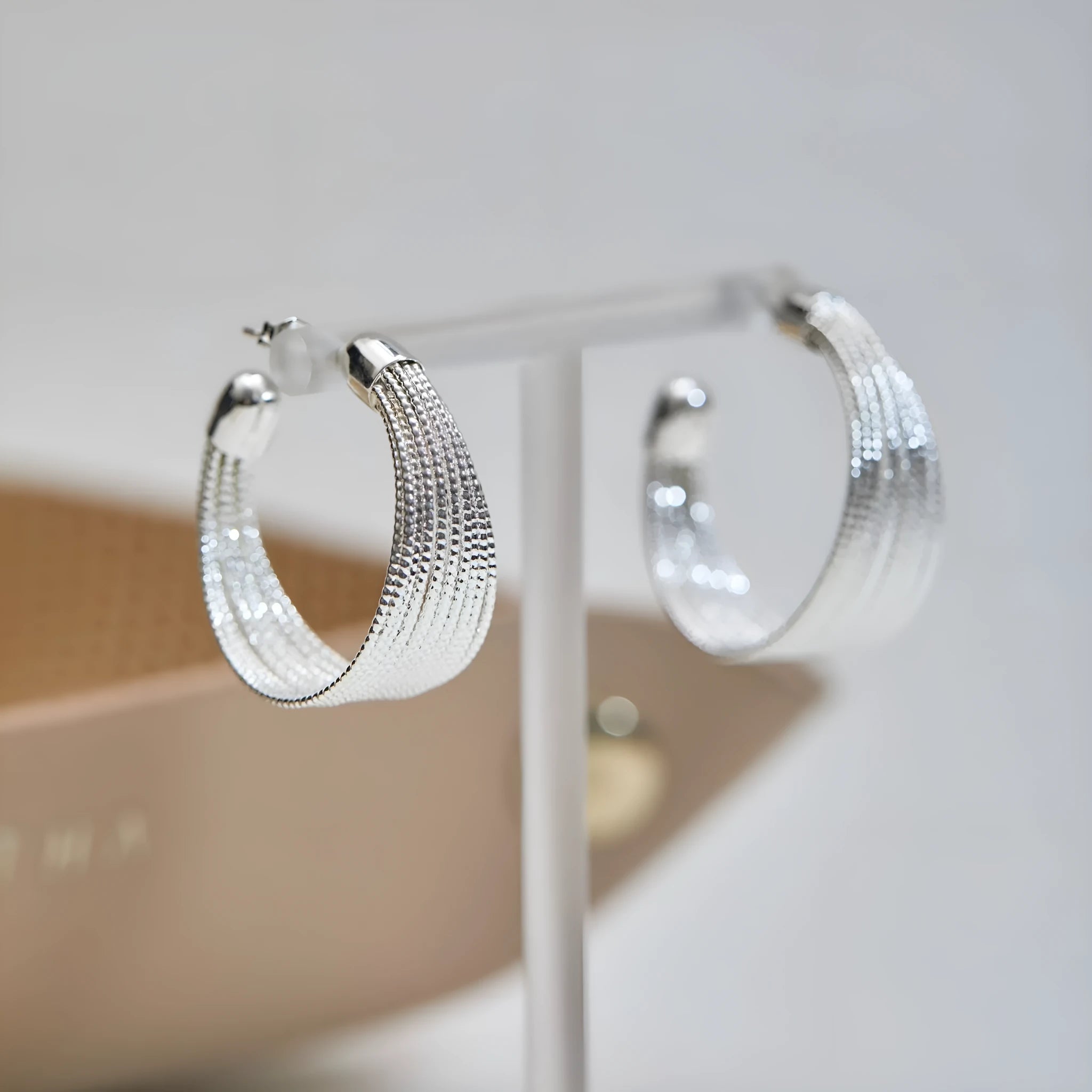 Geometric multi-layer bracelet design earrings in copper with electroplated silver or gold finish