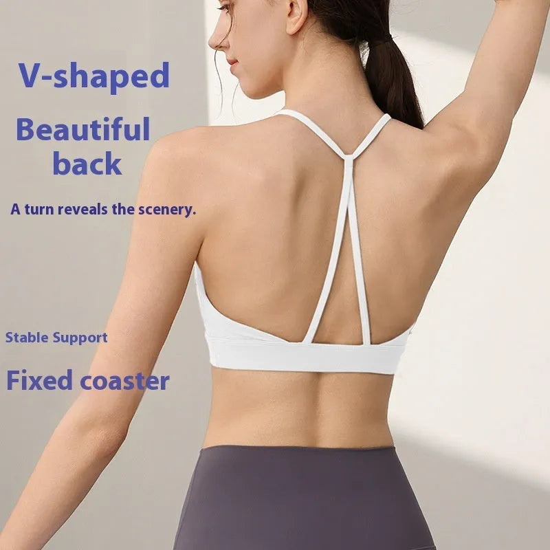Women's nylon sports vest in green tea green colour with fixed double shoulder straps.