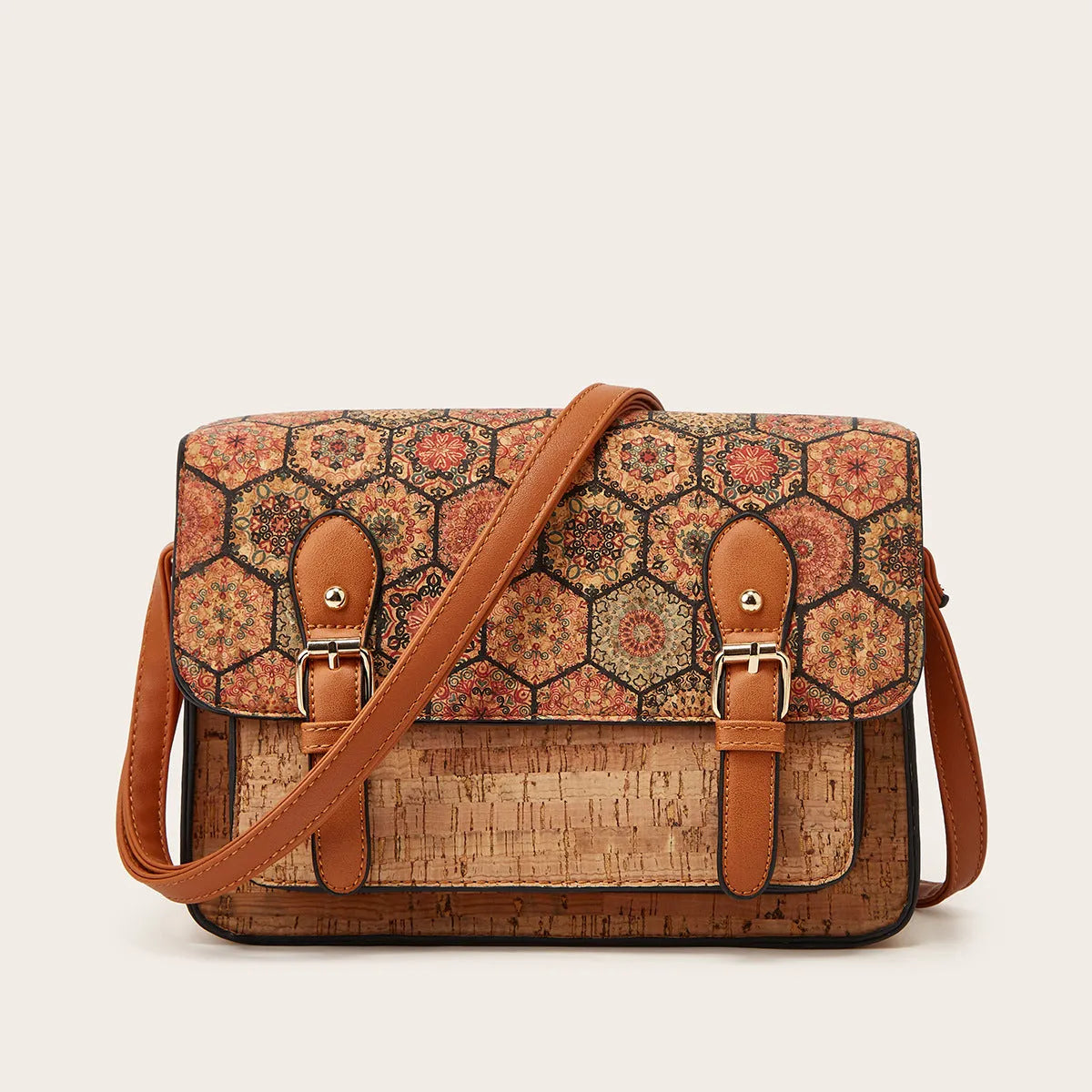 Women's printed PU crossbody bag with single shoulder strap in a large capacity design.