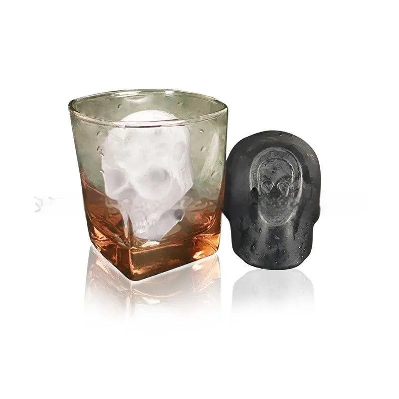 3D skull ice cube tray made from food grade silicone creating detailed Halloween ice cubes