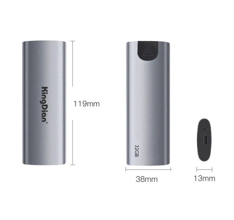 Grey USB3.0 mobile SSD for direct phone connection with capacity options from 120GB to 1TB