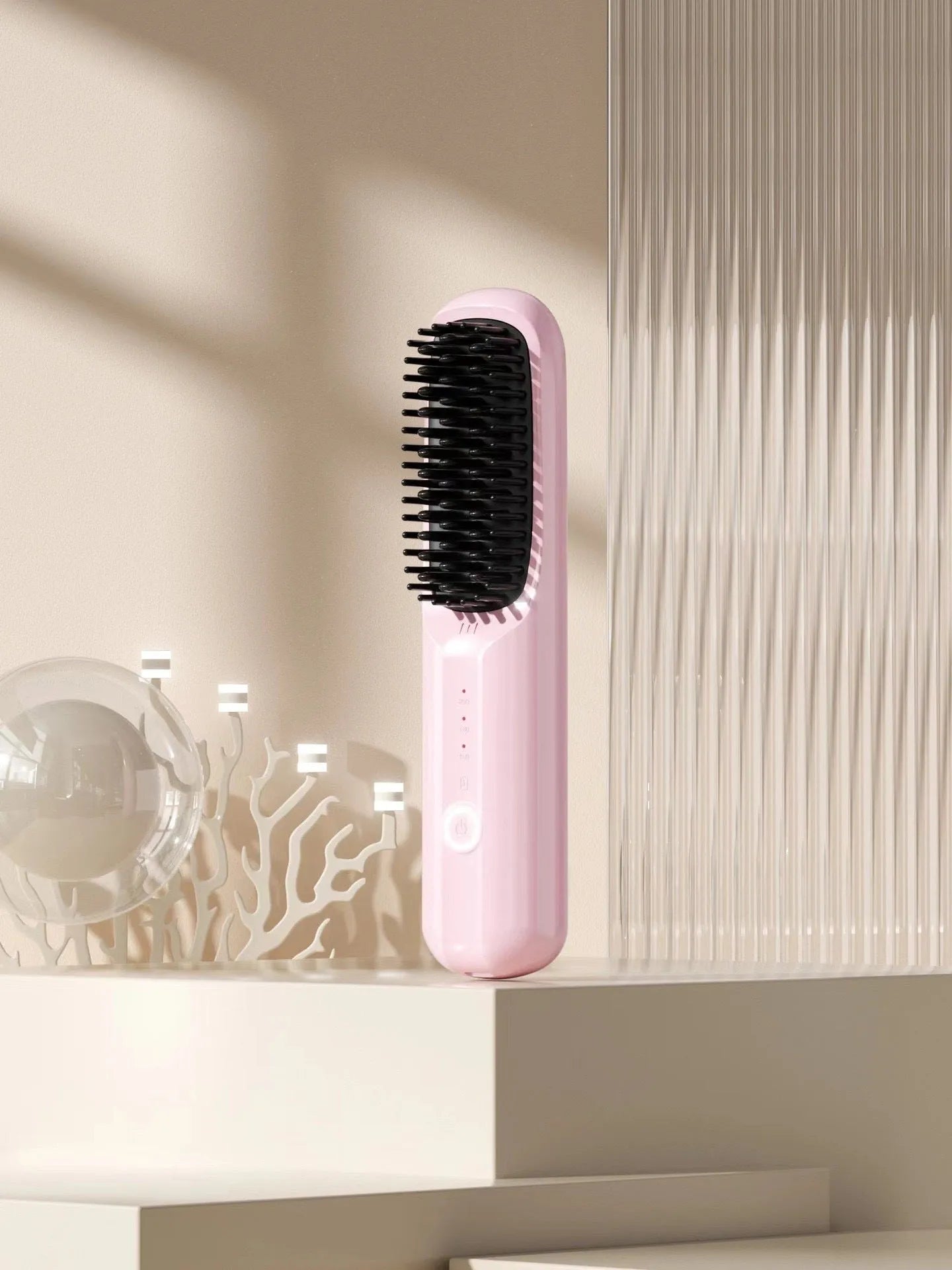 Anion wireless straight comb in beige, a cordless hair styling tool with Type-C charging port.