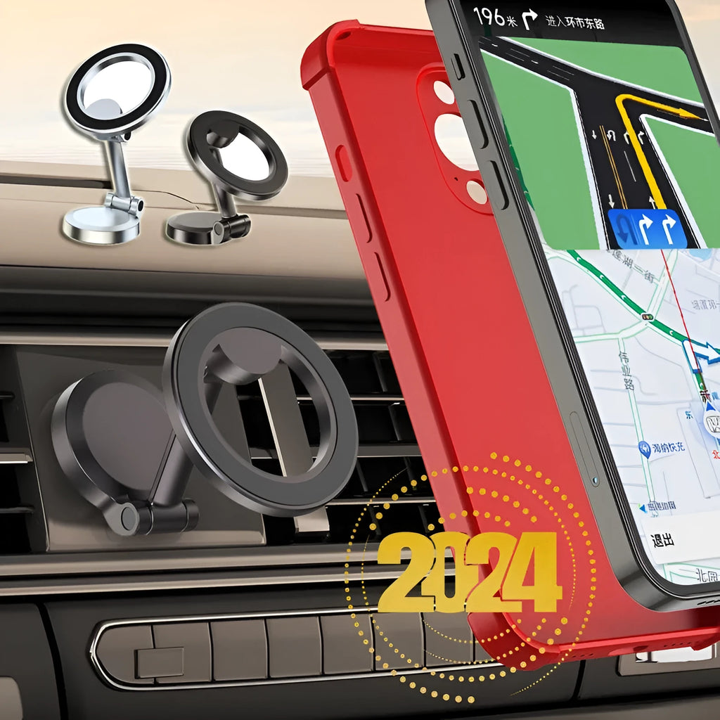 All-metal magnetic car phone mount with foldable design in Qian Colour for dashboard installation