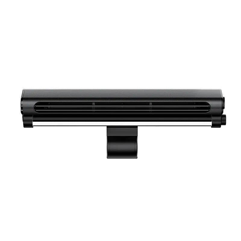 Black USB-powered bladeless clip-on laptop fan with integrated lighting lamp