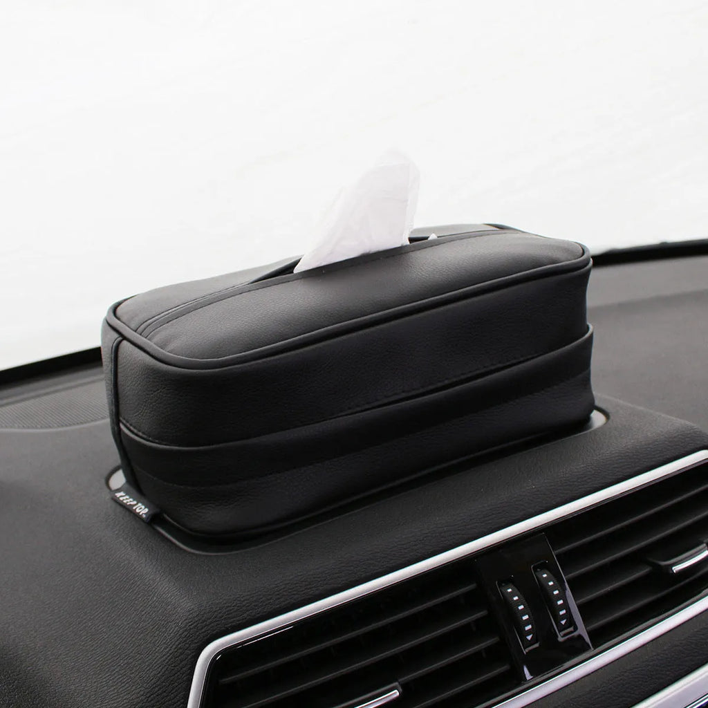 Black synthetic leather hanging storage box with car pumping paper bag dimensions 230mm x 110mm x 90mm