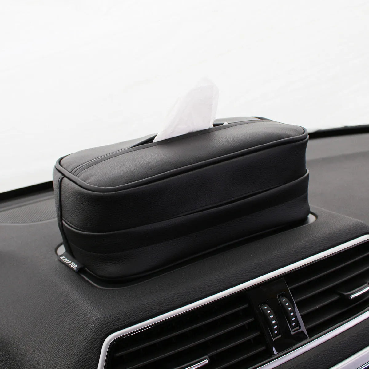 Black synthetic leather hanging storage box with car pumping paper bag dimensions 230mm x 110mm x 90mm