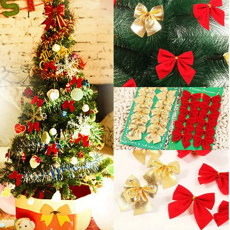 Polyester Christmas bow ornament measuring 5 cm in gold, red, red gold, and silver colours