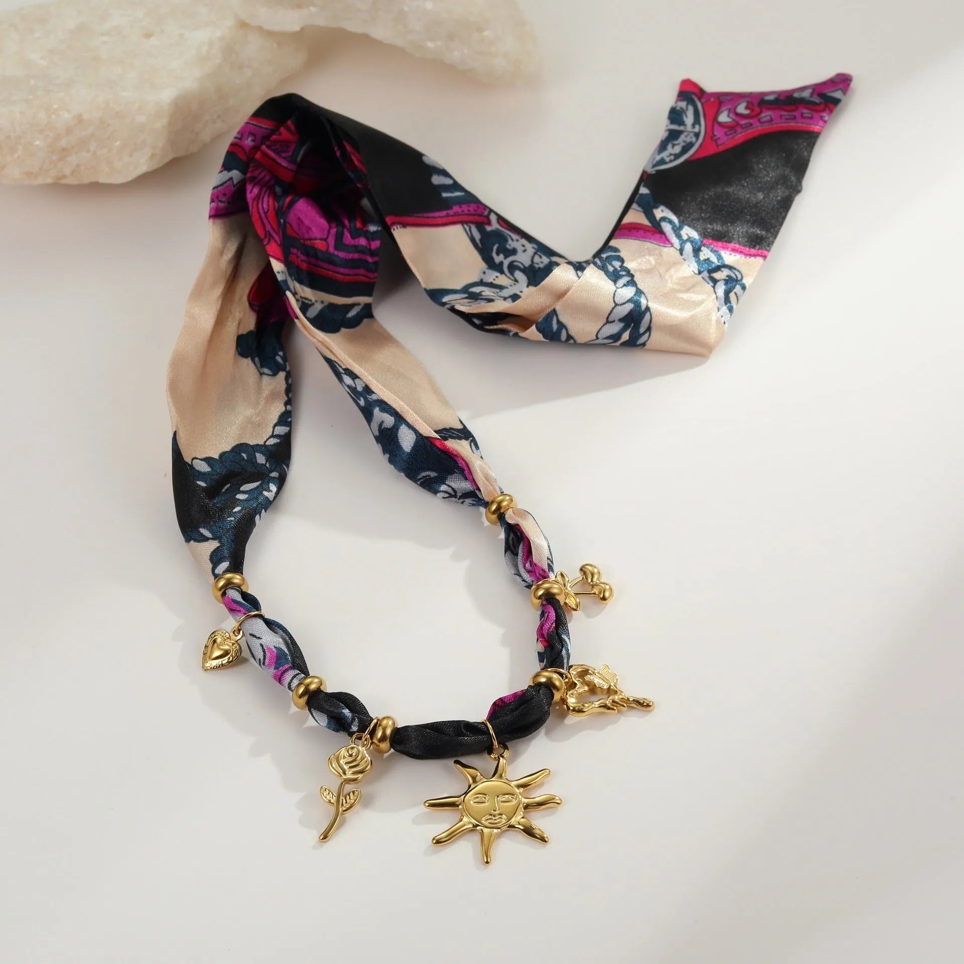 Women's stainless steel jewellery with 18K gold electroplating for autumn winter scarf coordination