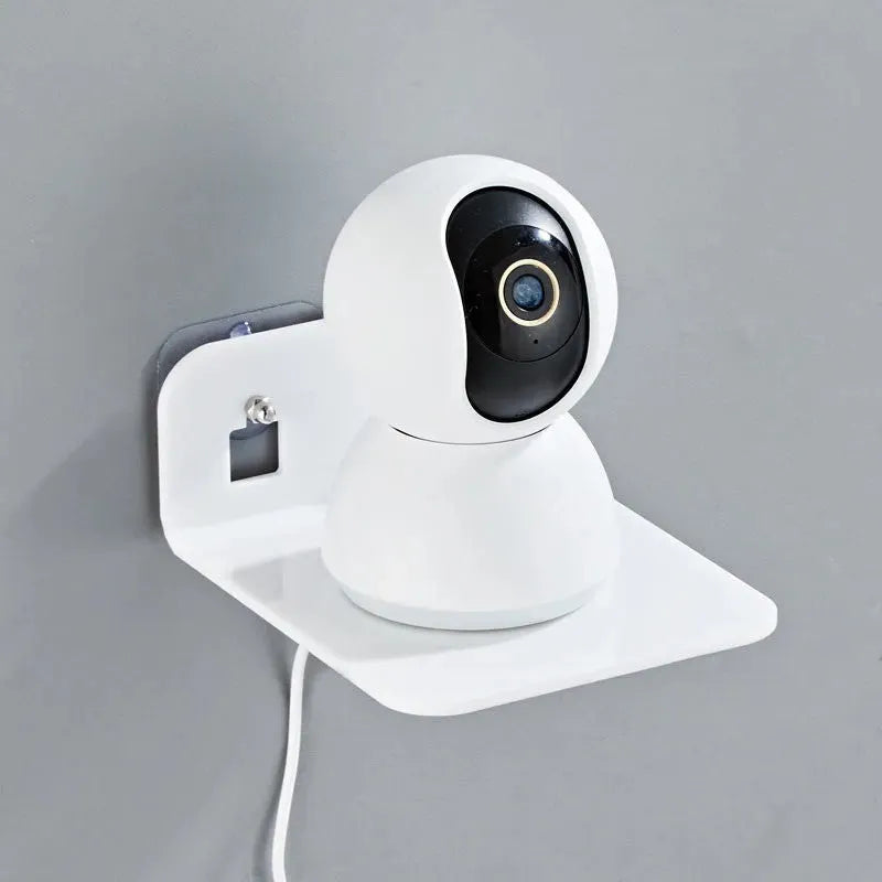 Acrylic right angle camera monitoring bracket, 13.5x11.5x5.5cm, no-drill wall mount in transparent finish