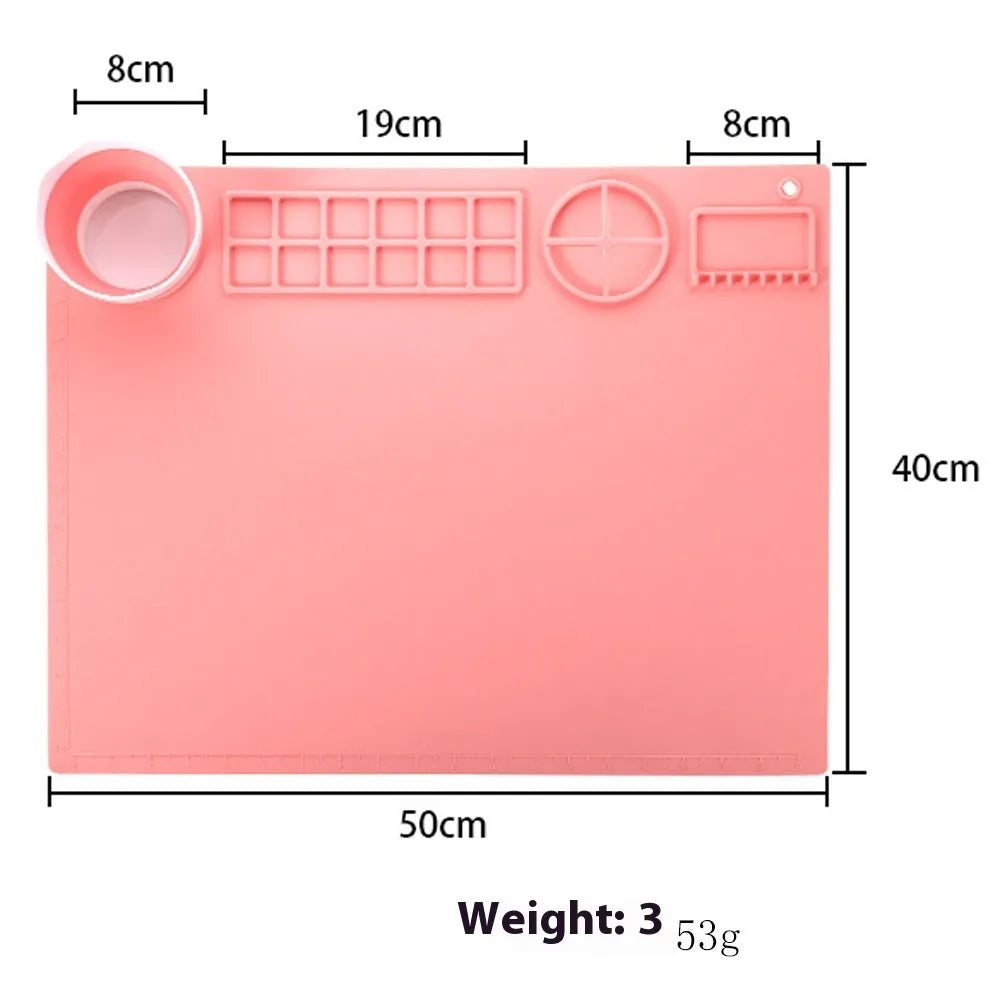 Silicone double bowl painting mat for watercolour and oil painting in multiple colours measuring 50x40cm